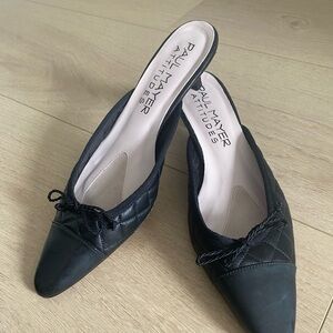 Paul Mayer Chanel Style Black Leather Quilted Kitten Heel Slides Mules 9